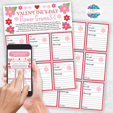 printable flower grams for valentines day fundraiser